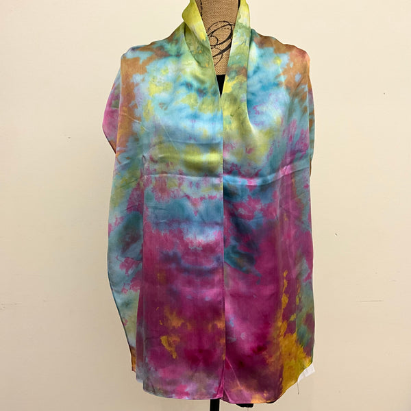 large Ice Dyed Silk Satin Scarf - Dulac Colorway