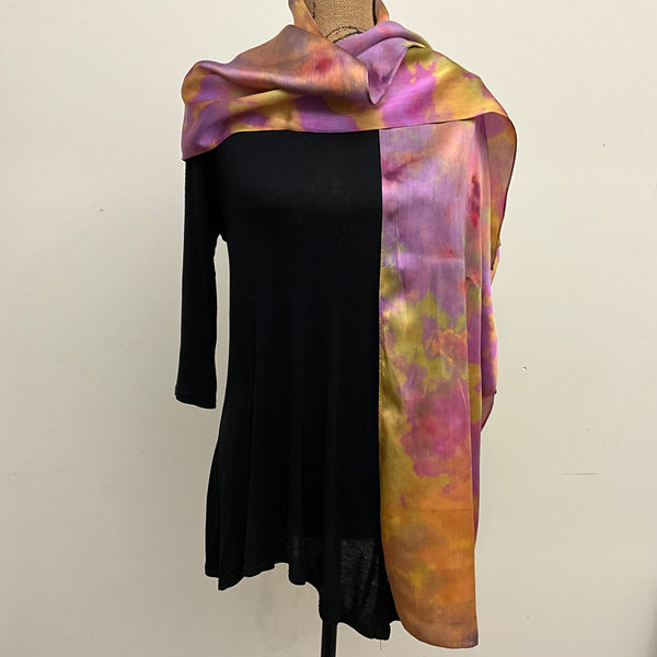 large Ice Dyed Silk Satin Scarf - O'Keeffe Colorway