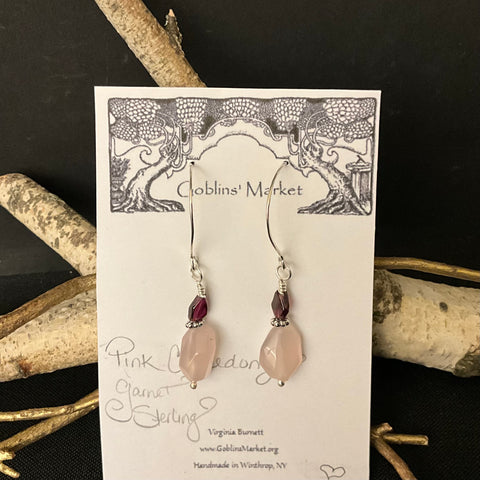 Pink Chalcedony & Garnet Earrings