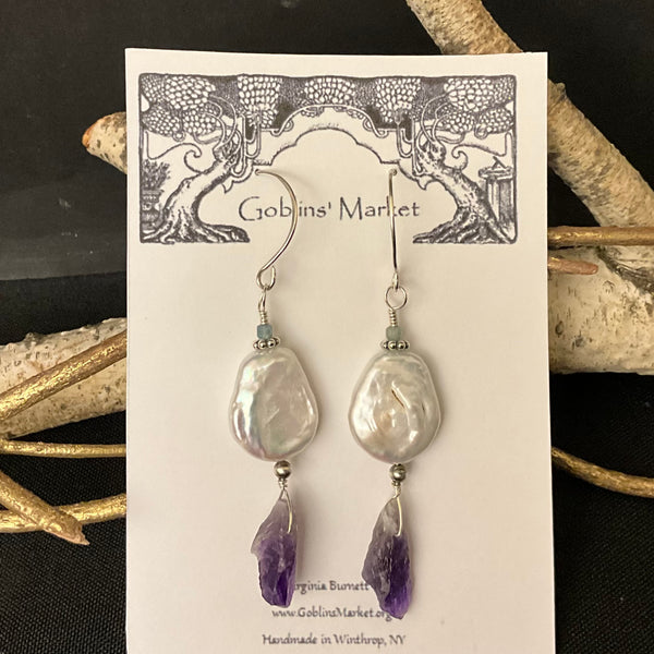 Pearl & Amethyst tooth Earrings