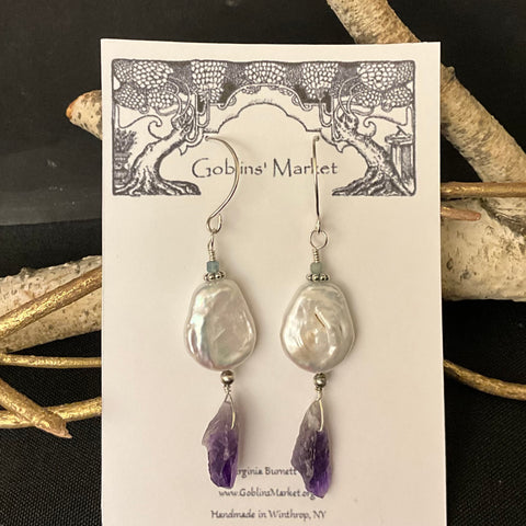 Pearl & Amethyst tooth Earrings