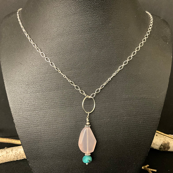 Pink Chalcedony & Turquoise Pendant Necklace