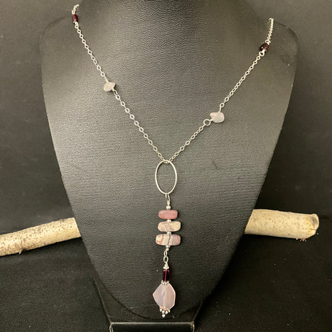 Pink Chalcedony, Garnet & Jasper Pendant Necklace