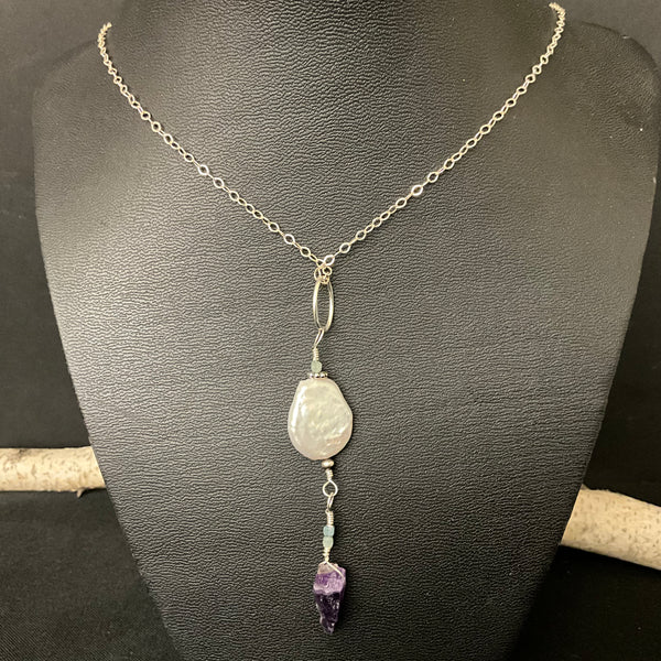 Pearl & Amethyst Pendant Necklace