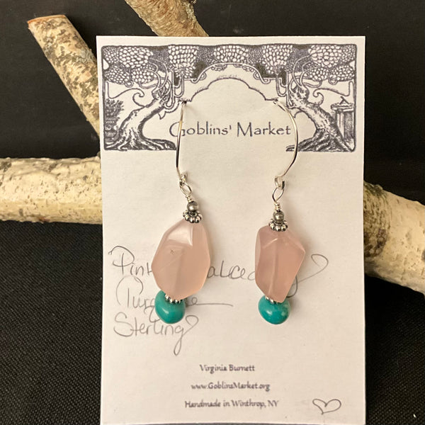 Pink Chalcedony & Turquoise Earrings