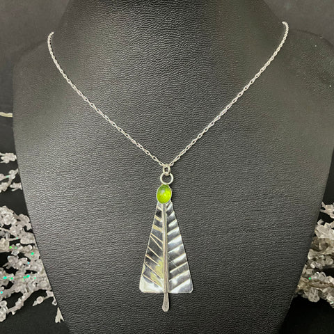 Silver Tree Pendant with Peridot 2.25” L