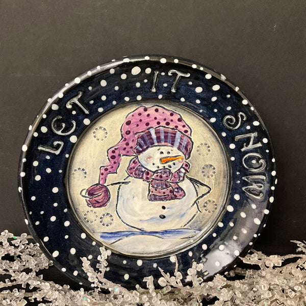 Snowman Plate in Purple Scarf & Hat