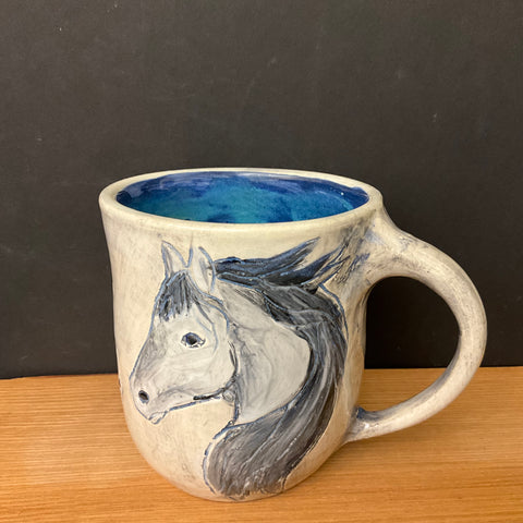 Mug with Carved gray/white Horses