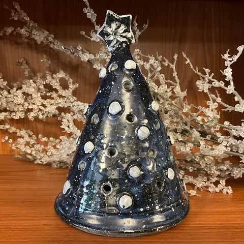 Midnight Blue Ceramic Tree Luminaria with Star