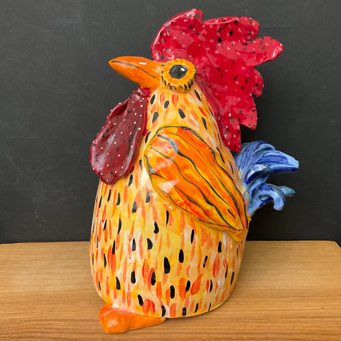 Ceramic Rooster in Yellow, Red and Blue