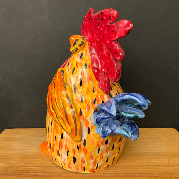 Ceramic Rooster in Yellow, Red and Blue