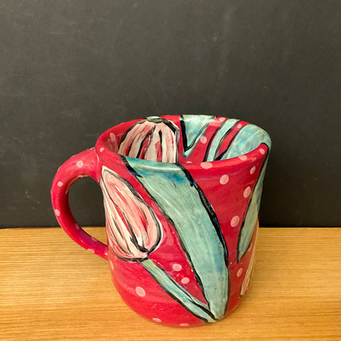 Petite Mug Rose Red w Pink Tulips