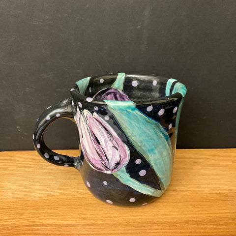 Petite Mug Black w Purple Tulips