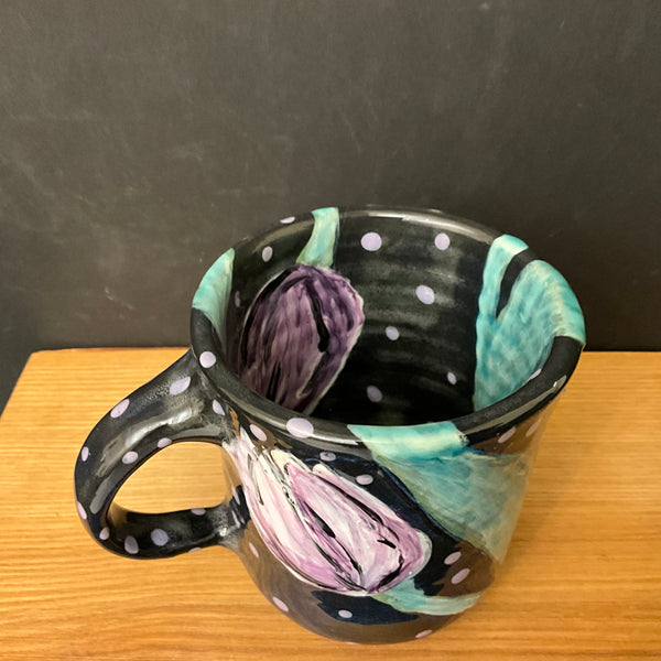 Petite Mug Black w Purple Tulips