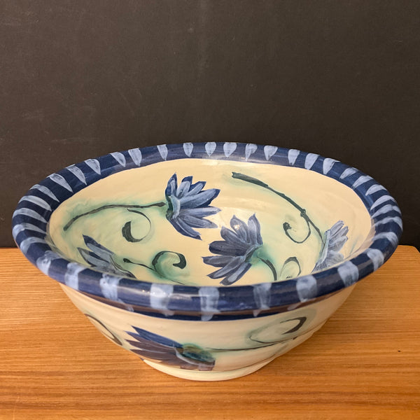 Small White Bowl w Dark Blue Flowers