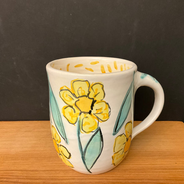 White Mug with Pale Yellow Flowers