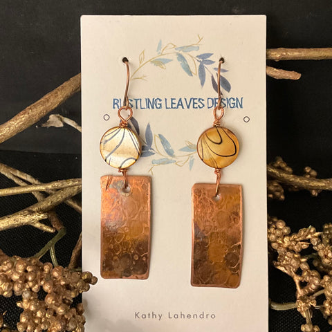 Copper Rectangle Earrings with Shell