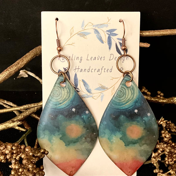 “Celestial” Large Bulb Shaped Earrings w Copper Ring