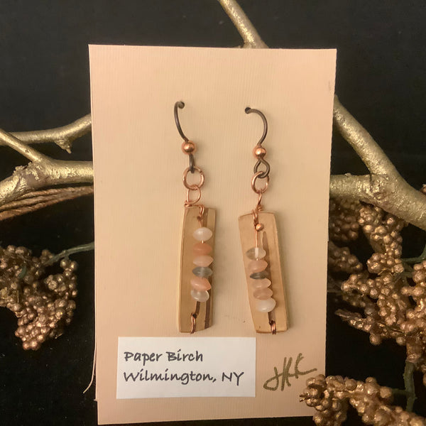 Paper Birch Earrings with Moonstones,