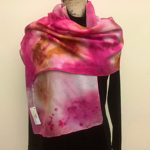 Painted Silk Scarf in Brilliant Reds