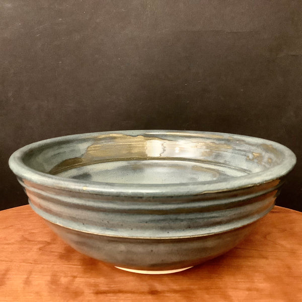 Ridged Bowl Bluish Gray with Streaked Glaze