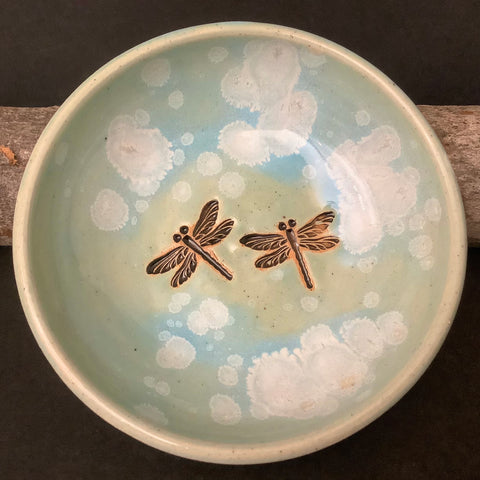 Trinket Dish Dragonfly Celadon Speckled Glaze