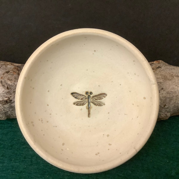 Trinket Dish Dragonfly Design Natural Matte Glaze