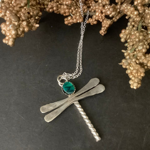 Dragonfly Pendant with Green Paua