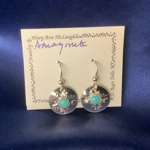 Silver Disc Earring with Amazonite Stones