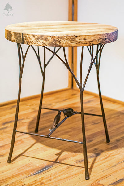 “Bistro” Table, Hand-forged Iron, Hand-milled Spalted Sugar Maple