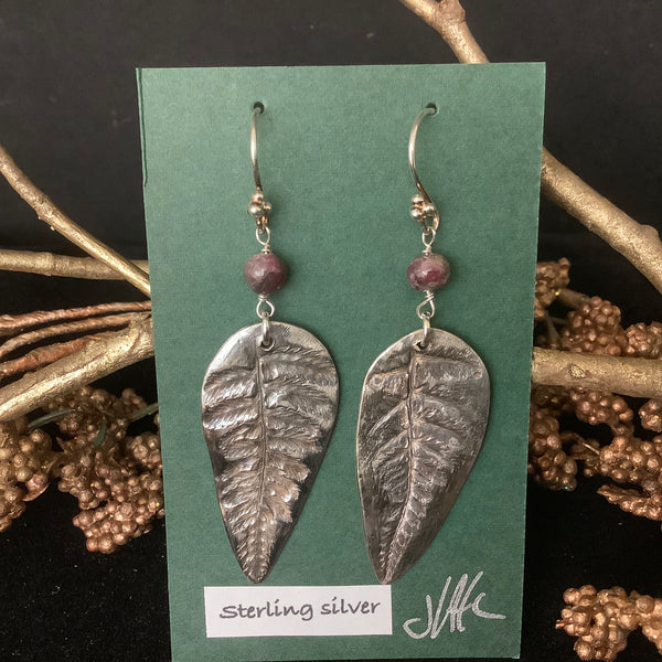 Sterling Silver Fern Leaf Earring with Tourmaline