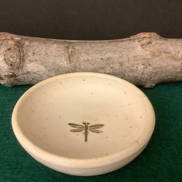 Trinket Dish Dragonfly Design Natural Matte Glaze