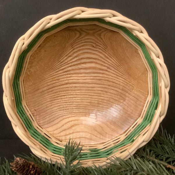 Ash Bowl with Green & Natural Basket Weave Top