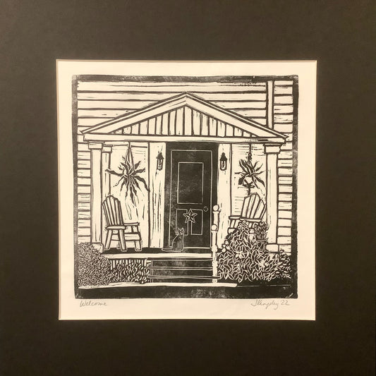 “Welcome” Rubber Block Print Matted