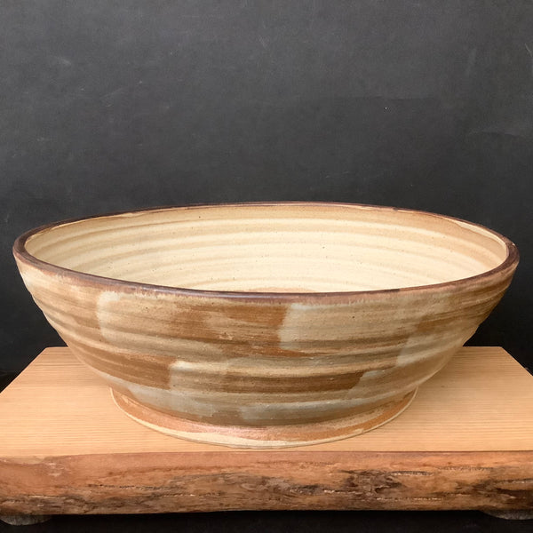 Large Tan Bowl with Floral Design