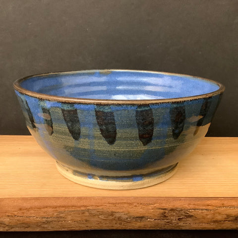 Serving Bowl Bright Blue with Black Stripes, Nan Lazovik, DeKalb, NY