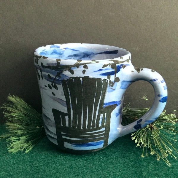 Blue Mug with Black Adirondack Chair