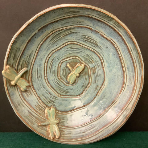 Large Pale Blue Bowl With Dragonflies, Ann Donovan, Redwood, NY
