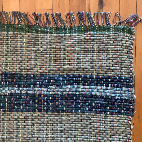 “Upcycled" Woven Rug in Sage Green & Blues