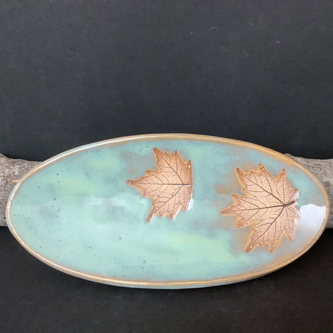 Spoon Rest Maple Leaf Design with Turquoise Glaze