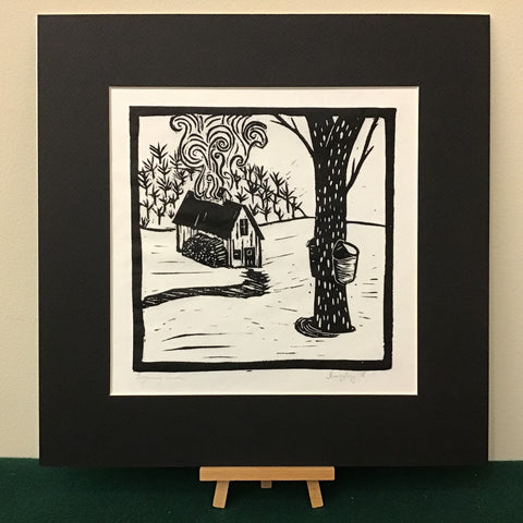 “Sugaring Season” Rubber Block Print with Black Mat