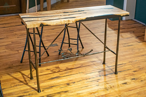 Table, Hand-forged Iron and Hand-milled Spalted Sugar Maple with Epoxy, James Gonzalez, Potsdam, NY