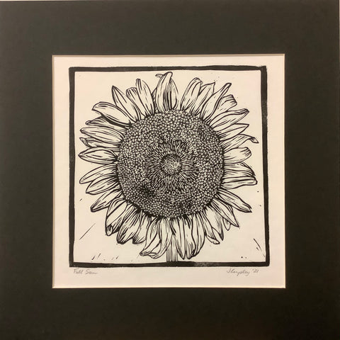 “Full Sun” Rubber Block Print with Black Mat, Johanna Kingsley, DeKalb Junction, NY