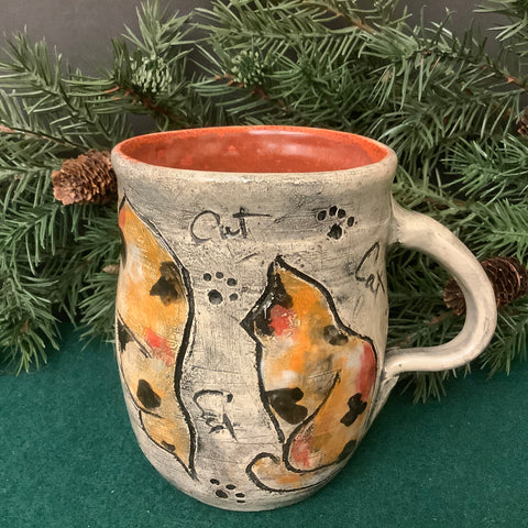 Mug with Carved Calico Cats