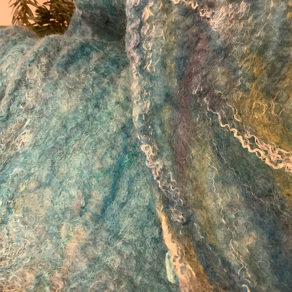 Reversible Felted Wool on Silk Scarf “Ocean/Variations”