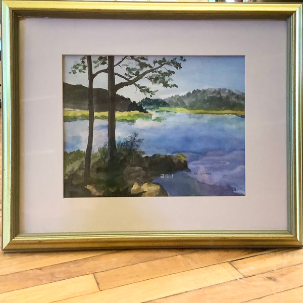 “Adirondack River", Original Watercolor in Gold Wood Frame