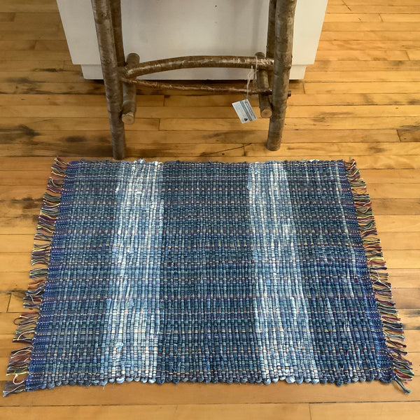 “Upcycled" Woven Rug in Denim Blue