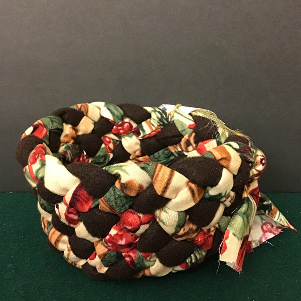 Small Braided Basket in Brown with Shabby Chic Fabric, Debbie Orland, Colton, NY