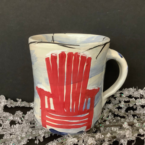 Mug Winter Scene with Red Adirondack Chair