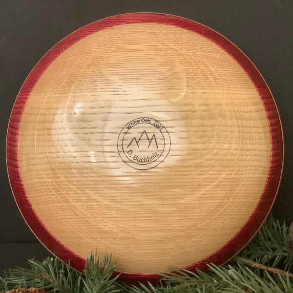 White Oak Bowl with Deep Red Band